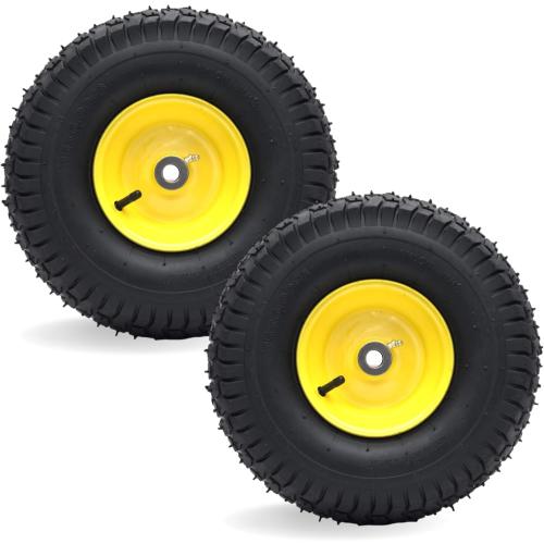 AR-PRO Exact Replacement 15 x 6.00-6 Front Tire and Wheel Assemblies Compatible with John Deere Riding Mowers 100 and D100 Series - 3 Centered Hub and 3/4 Bushings, 4Ply Pneumatic (Set of 2)