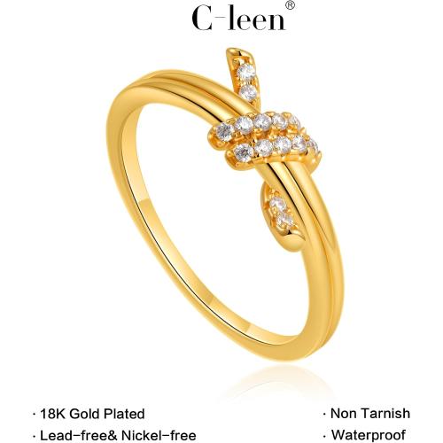 C-leen Gold Rings for Women Non Tarnish, Diamond Twist Love Knot Ring Dainty 18k Real Gold Plated Cubic Zirconiz Knuckle Pinky Thumb Rings Gold Jewelry for Women Gift Size 6-10