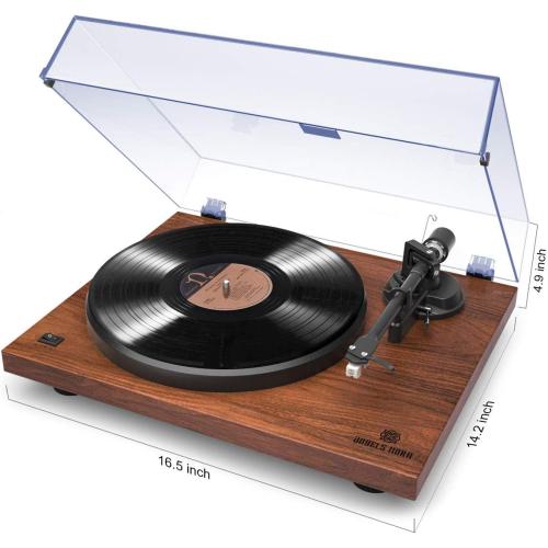 Vinyl Record Player, ANGELS HORN Turntables for Vinyl Records, Built-in Phono Preamp, Belt Drive 2-Speed, Adjustable Counterweight, AT-3600L, No Bluetooth