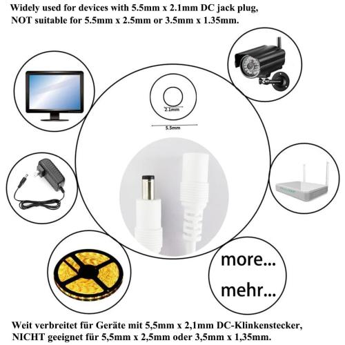 2pcs LED Strip Light Inline On/Off Switch Cable DC Jack Switch 5.5mm x 2.1mm Male Female DC Barrel Connector LED Tape Switch, 12V Inline Rocker Switch, DC 5V-24V LED Strip Switch, White