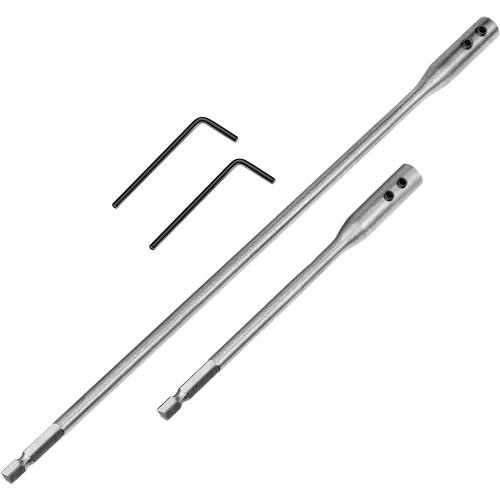 Hotop 4 Pieces 1/4 Extension Drill Bit Set Wood Spade Drill Bit Extension, 6 and 12 Inches with 2 Pieces Key, Use with High-Carbon Steel Wood Spade