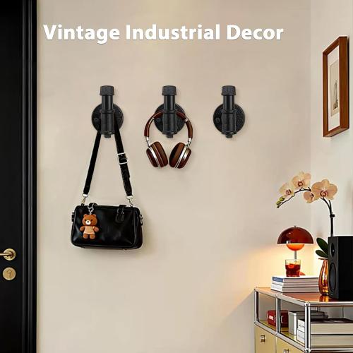 NearMoon 3 Packs Bathroom Robe and Towel Hooks for Hanging, Rustic Style Vintage Industrial Pipe Wall Mounted Hooks, Heavy Duty DIY Hardware Coat Hook for Kitchen (3 Inch)