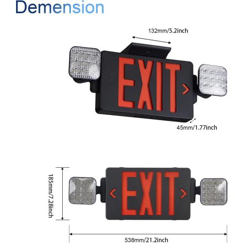 GZRUIYANG Black Housing Exit Sign with Emergency Lights Red, LED Emergency Exit Light with Battery Backup, UL 924 Certified, AC 120/277V, Commercial Emergency Lights Combo for Business - 1 Pack