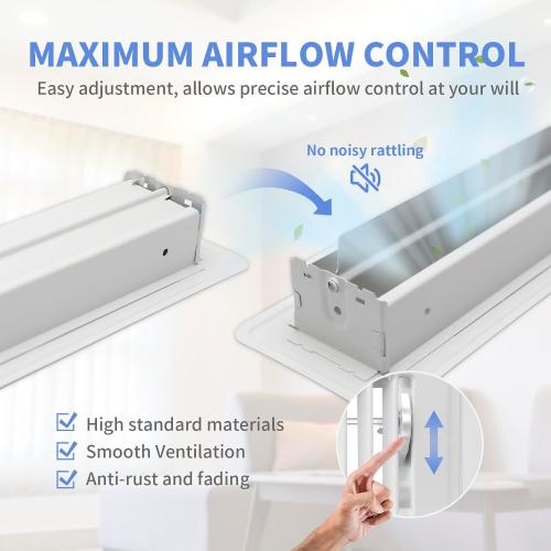2 x 10 Floor Register - Heavy Duty Steel Walkable Floor Vents - Easy Adjust Air Supply Lever - Vent Covers for Home (White)