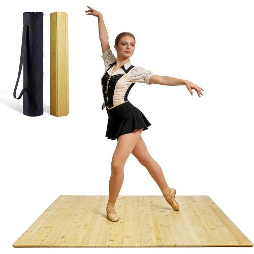 Tap Dance Floor for Any Surface, 48x38.5 Bamboo Portable Non-Slip Practice Surface with Storage Bag, Noise Reduction for Home & Studio Use