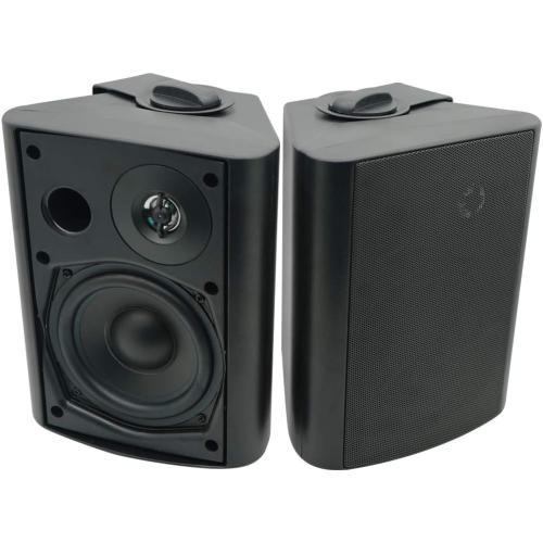 Black Herdio 5.25 Inch Indoor Outdoor Bluetooth Speakers Patio Waterproof Wired Wall Mount System 300 Watts (Black)