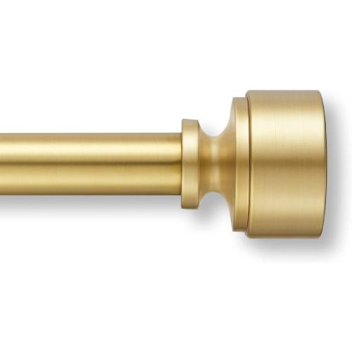 MODE Premium Collection Single Curtain Rod Set with Mod Doorknob Finials - 72 to 144 in, Gold