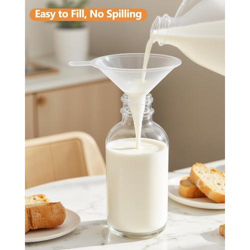 2OZ Small Glass Bottles with Lids and Funnels, 60ml Boston Round Glass Bottles, Mini Bottle, Perfect for Diy Essential Oils, Perfumes, Whiskey and Juices, 24 Pack Clear