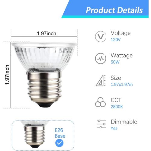 2-Pack 50W UVA Bulbs, Light Turtle Heat Lamp for Reptiles and Amphibian Tanks, Terrariums and Cages, Fit E26 Heat Reptile Lamp,Works with Various Lamp Fixtures,for Lizards, Snakes, Turtles