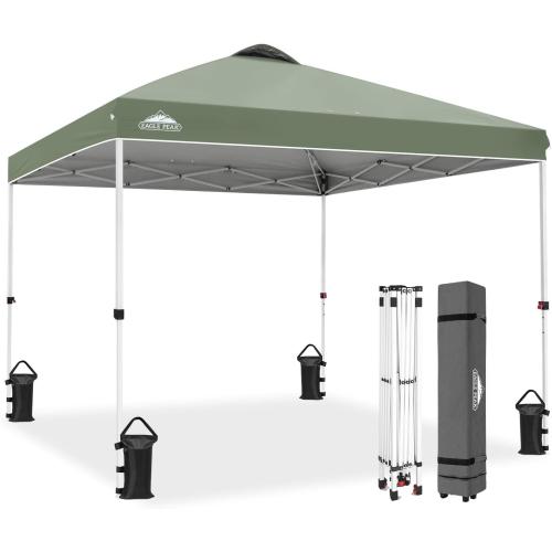 EAGLE PEAK 10x10 Pop Up Canopy Tent Easy Up Canopy Outdoor, Sage Green | Patented PeakPush™ Center Lock, 1 Person Setup Portable Pop Up Tent, Beach, Markets, Camping Sport Events, Wheeled Carry Bag