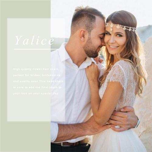 Yalice Gold Head Chain Indian Floral Bollywood Forehead Headpieces Elastic Goddess Bridal Wedding Hair Jewelry for Women