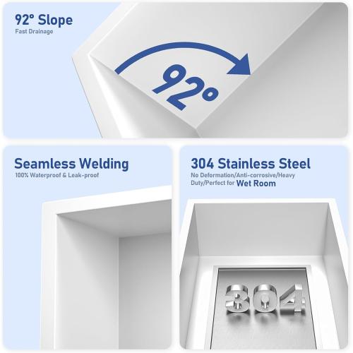 Stainless Steel Shower Niche 24 X 12 White No Tile Needed Niche Shower Recessed Wall Horizontal Niches for Bathroom Storage Over Mount Installation