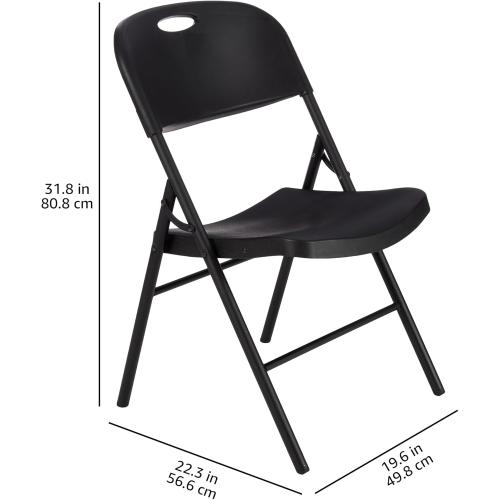 Amazon Basics Sturdy Foldable Plastic Chair, Portable, 350-Pound Capacity, Black, 6-Pack