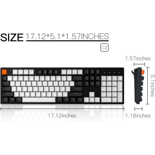 Keychron C2 Full Size Wired Mechanical Keyboard for Mac, Hot-swappable, Gateron G Pro Brown Switch, White Backlight, 104 Keys ABS keycaps Gaming Keyboard for Windows,Type-C Braid Cable