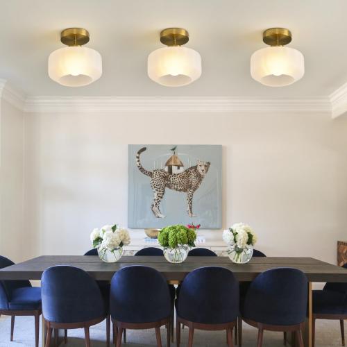 Industrial Gold Matte Light Fixtures Ceiling Mount, with Frosted Glass Shades Semi Flush Mount Ceiling Light, for Hallway Fixtures Kitchen, Foyer