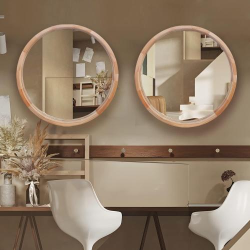 WOODEN CONGUILIAO Round Mirror, 30 Inches Wood Mirror, Wall Decorative Circle, Nature Big Bathroom Large Vanity Farmhouse for Living Room Bedroom Entryway
