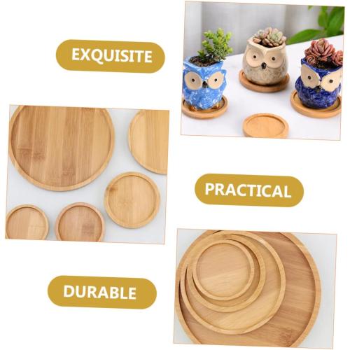 Wood Succulent Plant Tray for Indoor/Outdoor Use Round Bamboo Pot Saucer Water Draining Feature for Balcony and Garden 3-Piece Set