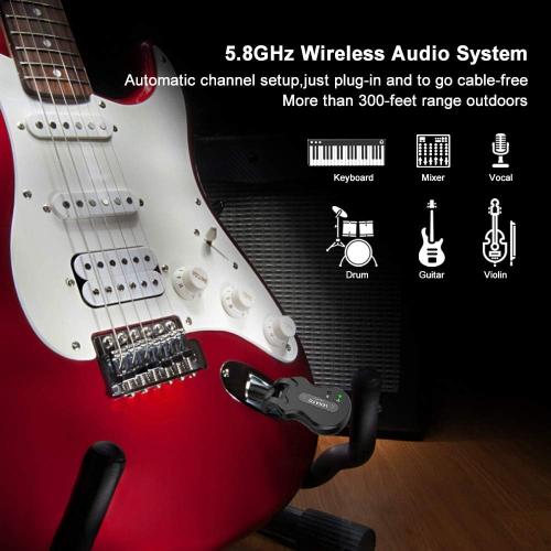 2 pack...LEKATO Wireless Guitar System 5.8 Wireless Guitar Transmitter Receiver Rechargeable Audio Wireless Transmitter Receiver 4 Channels Transmission Range for Electric Guitar Bass (Black)
