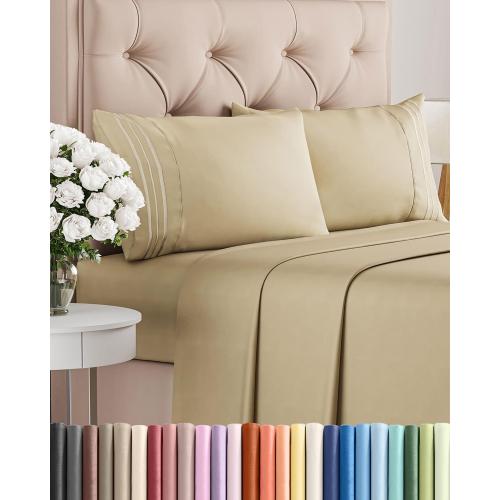 Queen Size 4 Piece Sheet Set - Comfy Breathable & Cooling Bed Sheets Set - Hotel Luxury Bedding for Women, Men, Kids, Teens, Boys & Girls - Deep Pockets, Ultra-Soft, Wrinkle Free - Oeko-Tex - Beige