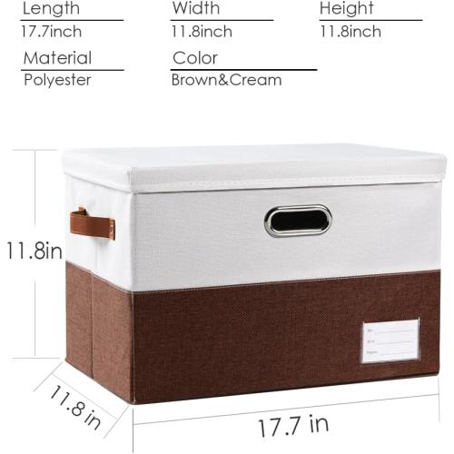 Set of 3  Foldable Storage Bins with Lids [3-Pack] Fabric Collapsible Storage Boxes Baskets Cubes Containers with Handles for Closet Living Room Bedroom (Brown & White 17.7x11.8x11.8'')