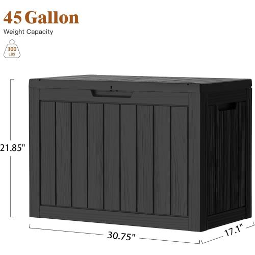 Outdoor Storage Deck Box, 45 Gallon Outside Storage Box Waterproof Deck Box, Lockable Patio Storage Box UV-Resistant for Garden Furniture, Black