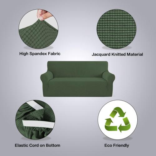H.VERSAILTEX Stretch Couch Covers for Sofa 1 Piece Slipcovers for Couches 3 Seater Couch Cover Feature Thick Checked Jacquard Fabric with Elastic Bottom(Large Sofa 90-100 Wide, Bronze Green)