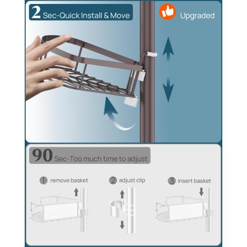 SEIRIONE Rustproof Shower Corner Caddy Organizer for Bathroom,Tension Pole with 4 Baskets, for Bathtub Storage Rack, 34 to 116 Inch Height, Bronze