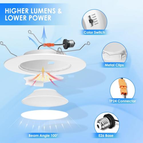 ANWIO Recessed Lighting 6 Inch, 5CCT Flat Retrofit LED Recessed Lights Can Needs, 2700/3000/4000/5000/6000K Selectable Can Lights 10W(120W Equivalent) CRI 80  Dimmable E26 Base IC Rated & ETL 8 Pack