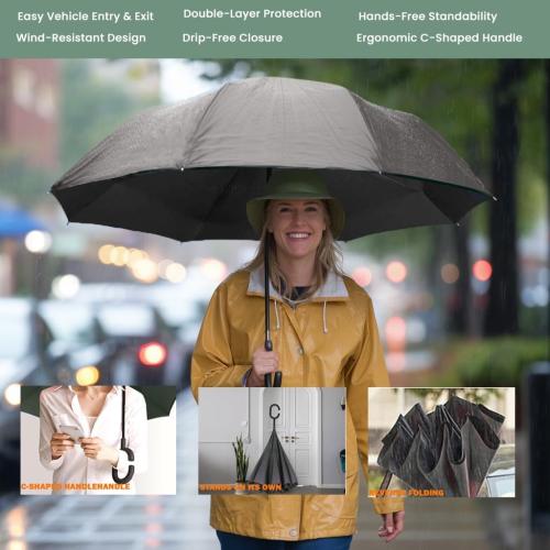 MRTLLOA 40/49/56 Inch Oversize Windproof Inverted Reverse Upside Down Umbrella, Golf Size Rain Umbrella, Double Layer, C-Shaped Handle for Men, Women and Kids