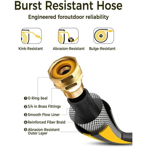 Grey and Yellow Retractable Garden Hose Reel 5/8 in x 100 ft Upgraded UV Resistant Heavy Duty Automatic Hose Reel Wall Mount 3/4 in Brass Fitting 9 Pattern Nozzle Any Length Lock Slow Retraction 180° Swivel