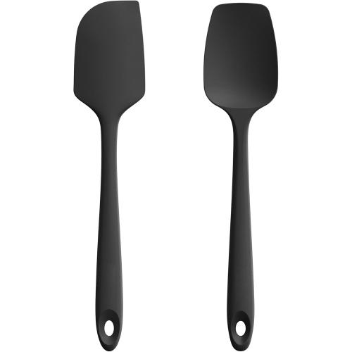 U-Taste Flat Spatula & Spoon Spatula: 11.38in 600ºF Heat Resistant Silicone Bowl Scraper, Flexible Rubber Kitchen Cooking Mixing Utensil with Upgraded Non-Stick Surface (Set of 2, Black)