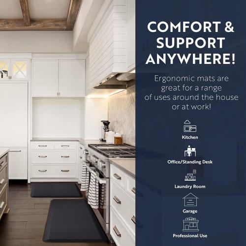 KANGAROO Thick Ergonomic Anti Fatigue Mats for Kitchen Floor, Cushioned Standing Office Desk Mat, Waterproof Scratch Resistant Topside, Supportive All Day Comfort Padded Foam Rugs, 17x24, Grey