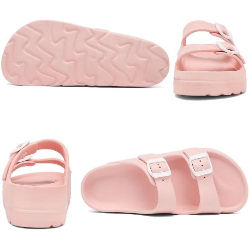 Size 7..Womens Platform Sandals with Arch Support, Adjustable Buckle Beach Sandal Woman Comfort Lightweight Ultra Cushion EVA Slides