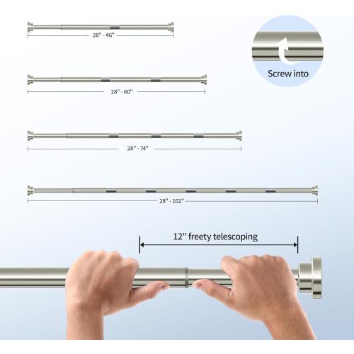Shower Curtain Rod, 1 Diameter Heavy Duty Tension Shower Rod, Non Slip Adjustable 28-74 inch No Drill Shower Curtain Rods Spring Tension For Bathroom, Shower Stall, No Rust, Brushed Nickel