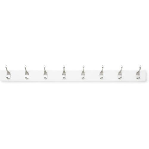 Amazon Basics Wall Mounted Modern Coat Rack with Versatile Storage Hooks, Rectangular, 8-Hook, White | Rectangular, Modern