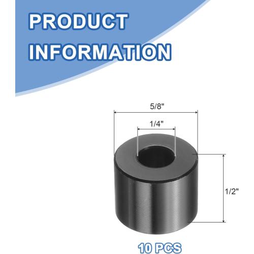 uxcell 10 Pcs Aluminum Spacer, 1/4 Bore x 5/8 OD x 1/2 Length Black Round Spacer Unthreaded Standoff Bushing Plain Finish Metal Spacers