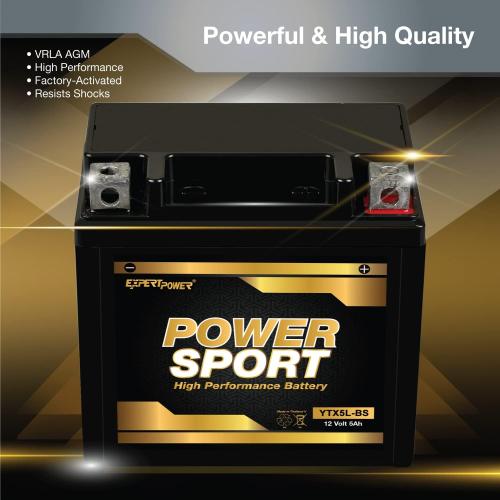 ExpertPower YTX5L-BS - SLA AGM Motorcycle Battery 12V 5Ah, 135 CCA Scooter and ATV Battery Compatible with Predator, Sportsman, Outlaw, YFM90R Raptor, Replacement for CT5L-BS Powersports Batteries