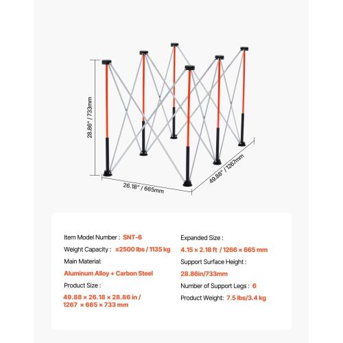 VEVOR Portable Folding Workstand, 4.15 x 2.18 ft Collapsible Workbench, 2500 lbs Weight Capacity, No Assembly Foldable Work Stand with Storage Bag, Table Top NOT Included, for Garage Workshop Outdoor