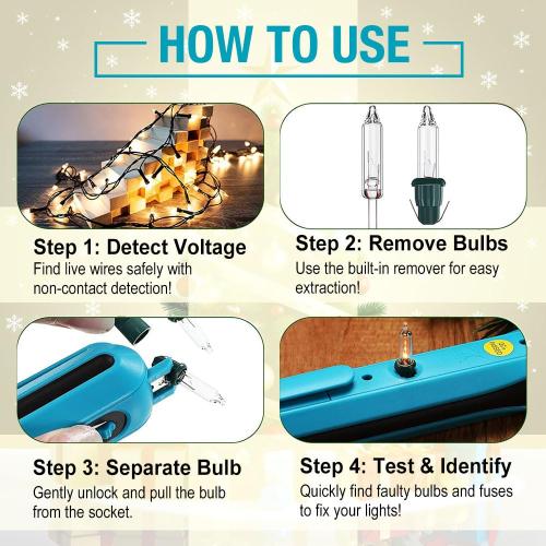 allsun Christmas Light Tester with 50pcs 2.5V Bulbs, Non-Contact Voltage Tester and Repair Tool, 12-600Vac Christmas Tree Light Tester for Holiday String Lights, Bulb and Fuse Checker