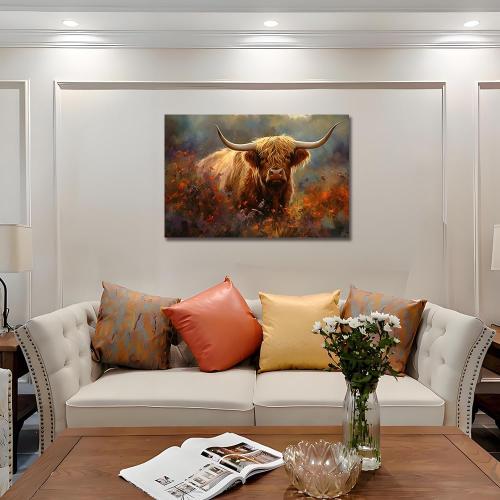 Sense&Sensibility Highland Cow Canvas Wall Art Farmhouse Highland Cow Pictures Wall Decor Rustic Art Modern Western Canvas for Living Room Bedroom Bathroom Kitchen Home Office Decorations 36inx24in