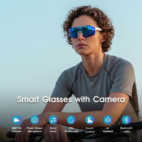 AI Smart Glasses with Camera 4K, Bluetooth Sunglasses for Outdoor Sports