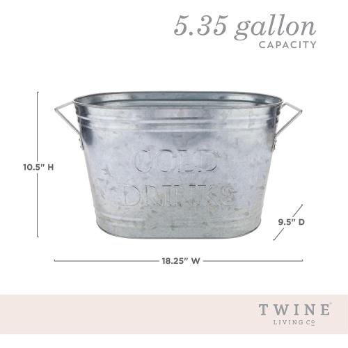 Twine Insulated Drink Galvanized Bucket, Beer and Beverage Tub, Metal Bucket, Ice Buckets for Parties, Holds 5.35 Gallons, Silver