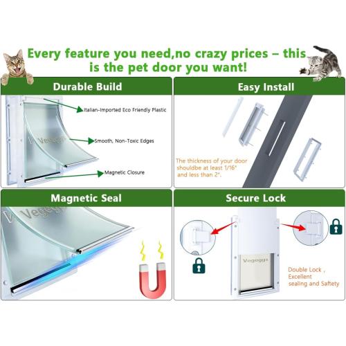Large Dog Door for Daily in & Out Access, Magnetic Pet Door with Slide-in Locking Panel, Easy Install Doggy Door for Wood, PVC, Metal & Panel Doors, 10 1/8 x 15 3/4, for Dogs Up to 100 lb,for Pets