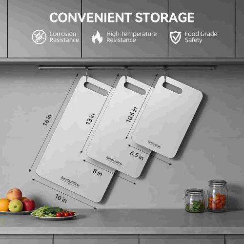 100% Pure Titanium Cutting Board for Kitchen Double-Sided Non-Toxic Titanium Cutting Board with Handle, Dishwasher Safe Chopping Board for Meat, Vegetables & Fruits, Cutting Board Set in S/M/L Sizes