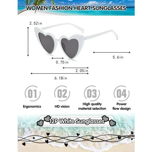 Women Fashion Heart Sunglasses 12 Pack Heart Shaped Sunglasses for Women Vintage Love Cat Eye Retro Glasses