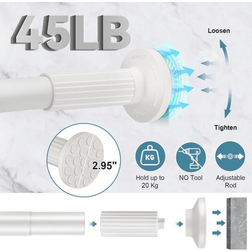 ZOCONE Tension Curtain Rod 51-168 In (4.25-14 Ft), Extra Long Outdoor Curtain Rod for Patio, Shower Curtain Rod No Drilling for Bathroom Windows, Heavy Duty Garland Tension Rod Renter Friendly, White