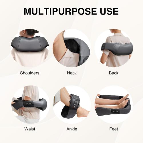 Nekteck Shiatsu Neck Massager with Heat for Pain Relief, Gray, NOT Cordless