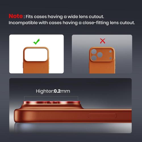 Hoerrye for iPhone 17 Pro Camera Lens Protector - [12FT Shatterproof Military Grade] [Strong Adsorption] Top 9H  Tempered Glass Camera Screen Full Protective Cover Case Friendly,Cosmic Orange