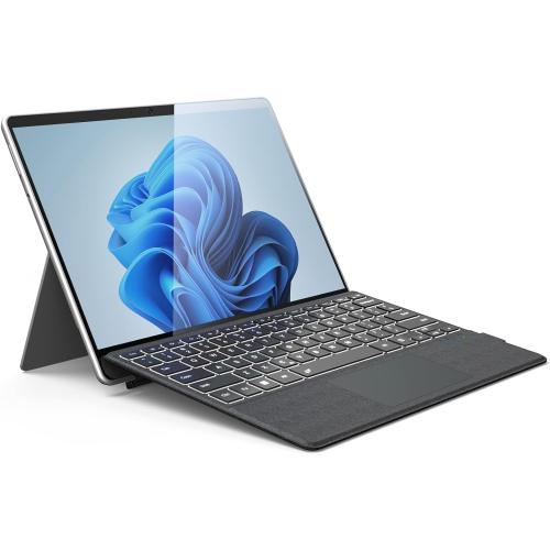 Dark Grey Surface Pro Keyboard, Wireless Type Cover for Microsoft Surface Pro 11/10/9/8/X 13 inch, Ultra-Slim Bluetooth Portable Magnetic Keyboard with 7 Color Backlit, Pen Holder, Trackpad