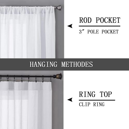 Tollpiz Short Sheer Curtains Linen Textured Bedroom Curtain Sheers Light Filtering Rod Pocket Voile Curtains for Living Room, 54 x 45 inches Long, White, Set of 2 Panels